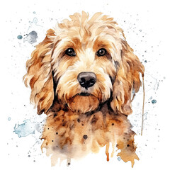 Cute watercolor goldendoodle dog. Illustration AI Generative.