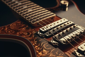 Fototapeta na wymiar Close-up view of an intricate electric guitar. Generative AI