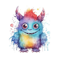 Fototapeta premium Cute watercolor monster. Illustration AI Generative.