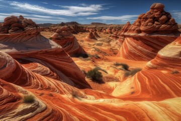 A dramatic shot of the South Coyote Buttes rock formations in the National Park, with their striking colors and textures. Generative AI
