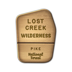 Lost Creek National Wilderness, Pike National Forest Colorado wood sign illustration on transparent background