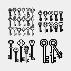 set of various keys isolated 