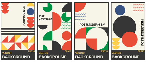Vector set of postmodern vertical poster.Abstract geometric backgrounds. - obrazy, fototapety, plakaty