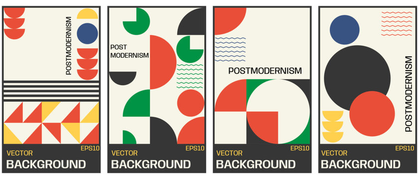Vector set of postmodern vertical poster.Abstract geometric backgrounds.
