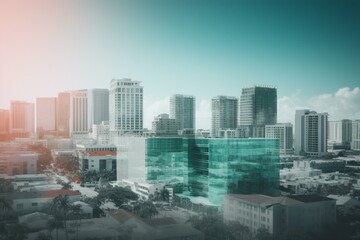 Gradient layers highlight Fort Lauderdale landmarks in a transparent skyline. Generative AI
