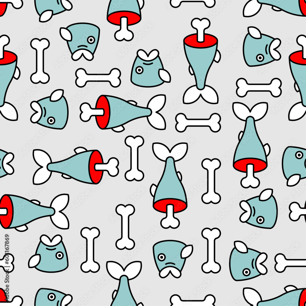 Poster sliced fish and bone pattern seamless. vector background