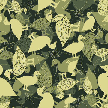 Duck Military pattern seamless. Drake Army background. Baby fabric texture Protective khaki