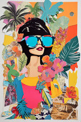 Obraz na płótnie Canvas Generative AI illustration of Cool trendy collage of summer in the beach handmade on scrapbook paper with vibrant colors