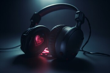 Fototapeta na wymiar Headphone-wearing heart made in love. Generative AI