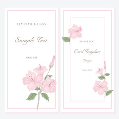 Pink Flower invitation card template design vector set. Floral decorative vertical rectangle frame.Greeting card for birthday, wedding, congratulation, anniversary concepts.