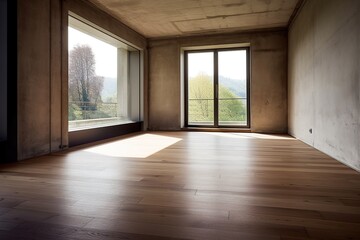 Empty Room Interior with wooden floor -Ai