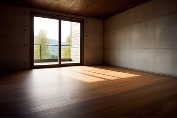 Fototapeta na wymiar Empty Room Interior with wooden floor -Ai