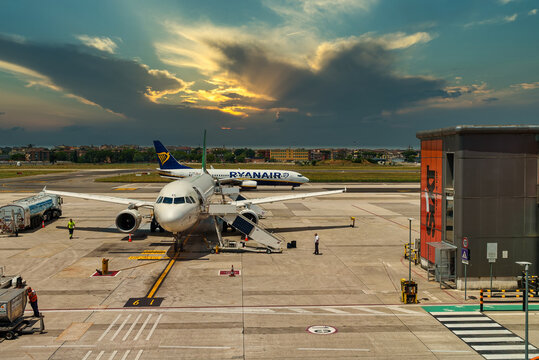 Italy, Naples - 24.10.2022: Planes at Capodichino airport.