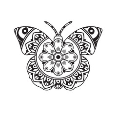 butterfly on white background.Vector animal mandala coloring page for adult
