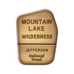 Mountain Lake National Wilderness, Jefferson National Forest Virginia wood sign illustration on transparent background - obrazy, fototapety, plakaty