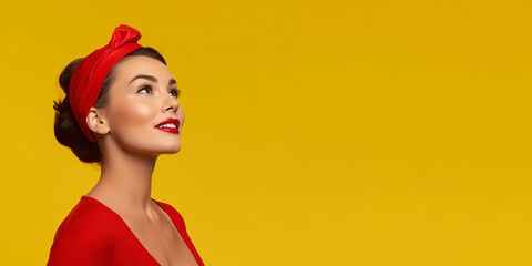 Dynamic Beauty: Captivating Brunette in Red - Vibrant Banner with Eye-Catching Copy Space