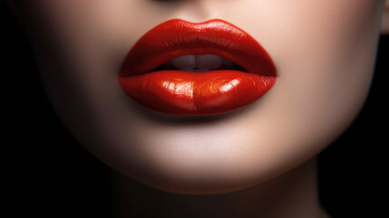 Obraz premium Beautiful young woman's lips closeup. Generative AI