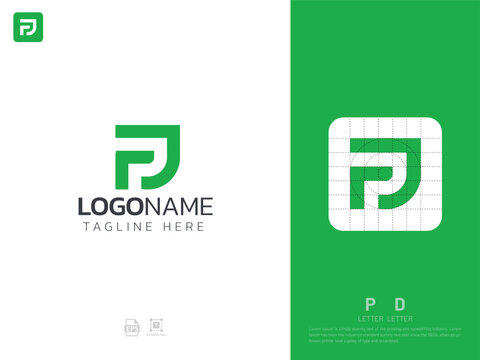 Letter PD monogram initial logo, geometric, modern, gradient, grid logo