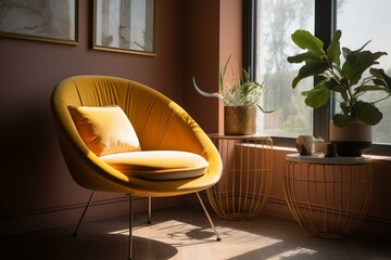 Vibrant décor featuring a sunny armchair. Generative AI