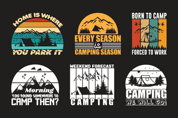 Obraz premium camping T shirt Design Bundle, Quotes about camping, Adventure, outdoor, camping T shirt, Hiking, Camping vintage T shirt design Collection