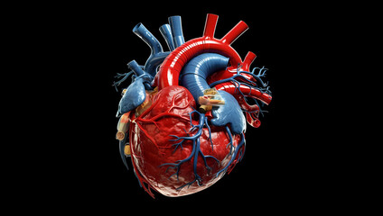 A highly detailed and realistic medical image of a human heart, shown in anatomy and physiology of the organ. Generative ai.