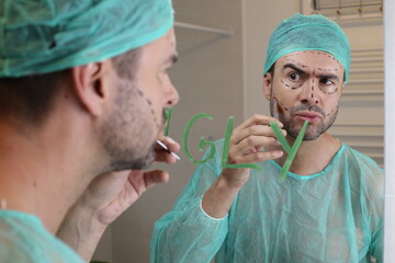 Doctor with self esteem issues experimenting on his own face