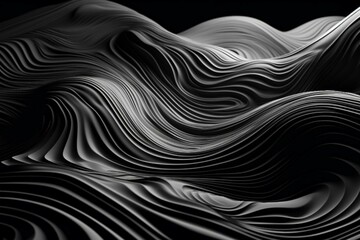 Contemporary black and white rippled surface. Abstract 3D backdrop with room for text. Generative AI