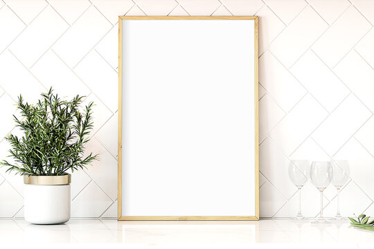 Mockup poster frame on the wall, 3d render