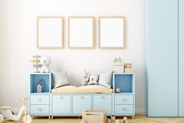 Boho baby room mockup frame, 3D render	
