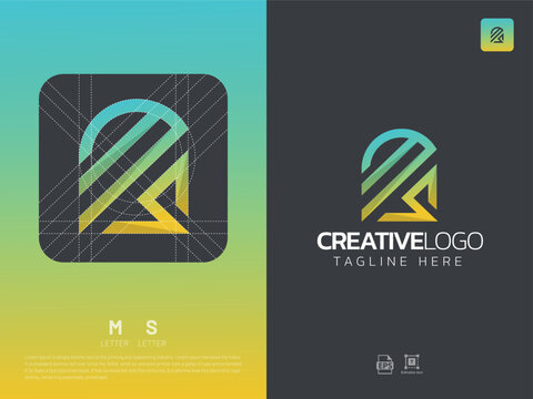 Letter MS monogram initial logo, geometric, modern, gradient, grid logo