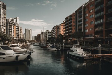 Fototapeta na wymiar A scenic view of Sydney’s harbor from the waterway. Generative AI