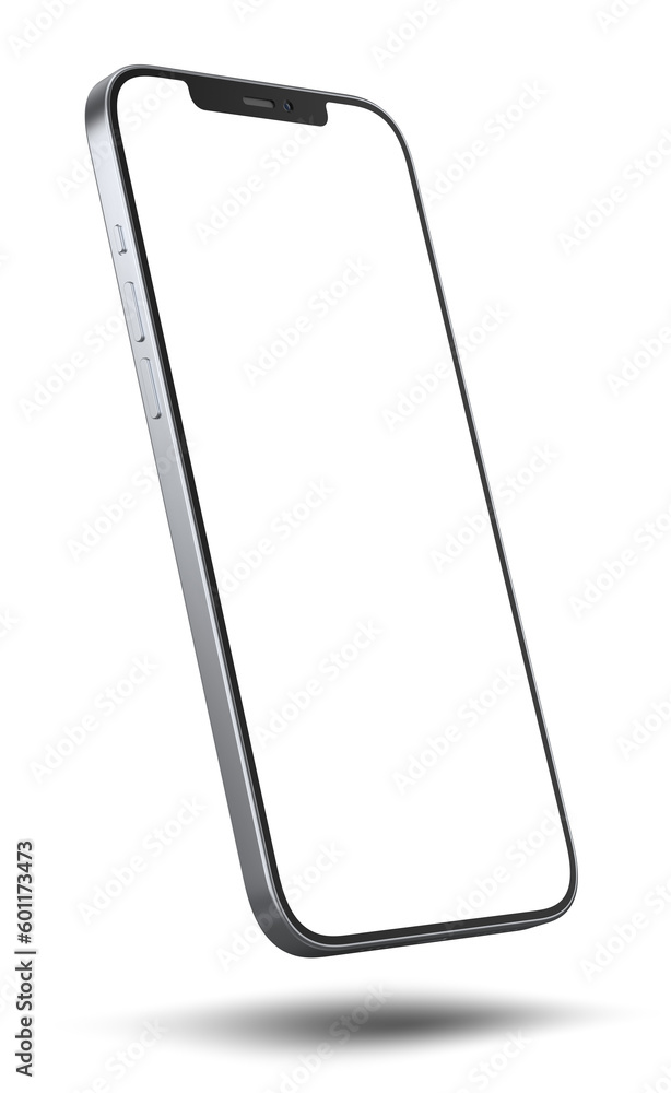 Aufkleber smartphone with transparent screen in diagonal direction and shadow at the bottom. realistic renderi