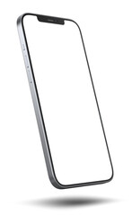 Smartphone with transparent screen in diagonal direction and shadow at the bottom. Realistic rendering.