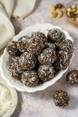Energy balls. No cook energy protein, bites made from oats, dried fruits and nuts.