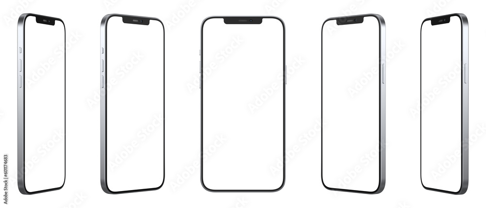 Poster smartphones with transparent screens at different angles. realistic rendering.