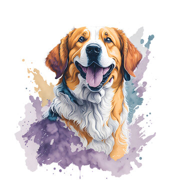 Happy Dog Clipart Digital in watercolor style, transparent background, PNG, (Generative AI)

