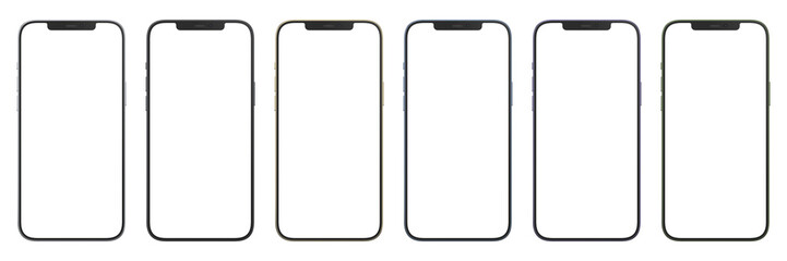 Smartphones with a transparent screens in a wide range of colors. Realistic rendering.