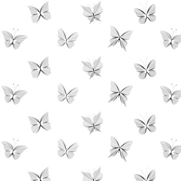 Seamless pattern Butterfly consisting of wireframe lines. Glowing structure. Retro futuristic design element. Psychedelic vector illustration Isolated on white background