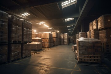 Indoor loading area at storage facility. Computer-generated visuals. Generative AI