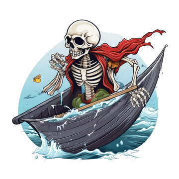 A witty pirate skeleton t-shirt design with a skeleton wearing a superhero cape and mask. The pirate skeleton is flying, Generative Ai
