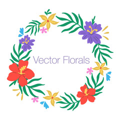 Fototapeta na wymiar Tropical floral frame illustration with text space. Vector illustration for gritting cards, invitations and social media
