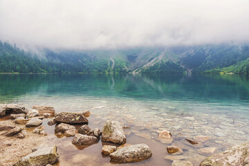 Tatra National Park, Poland. Morskie Oko, Zakopane on rainy day. Summer time. © Khrystsina