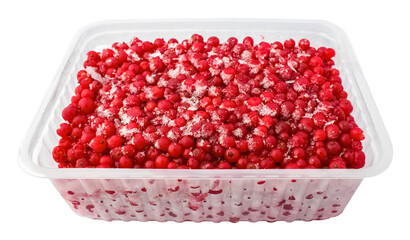 Container of frozen berries, red currant. isolated object. Element for design