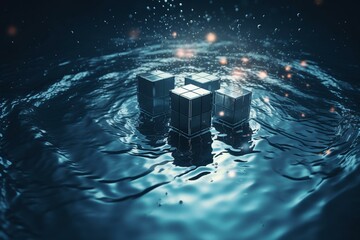Modern wallpaper featuring cubed abstract technology on water. Generative AI
