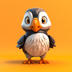 a chiby puffin in the style of a minimalist 3d render on an orange background - created by generative ai