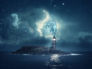 Lighthouses in moonlight generative ai