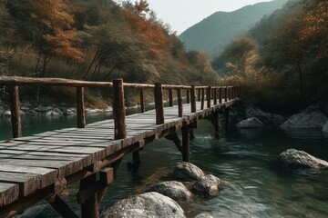 Bridge over a river surrounded by natural environment. Generative AI