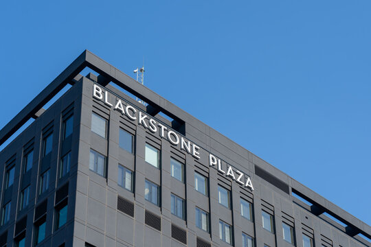 Omaha, NE, USA - May 6, 2023: Blackstone Plaza building in Omaha, NE, USA. Blackstone Plaza (formerly named as Kiewit Plaza) is a high-rise office building located at 3555 Farnam Street in Omaha. 