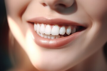 Obraz premium The girl smiles. Close up smile in the frame, beautiful white teeth.