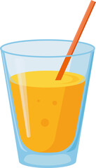 Illustration glass of orange juice with straw png